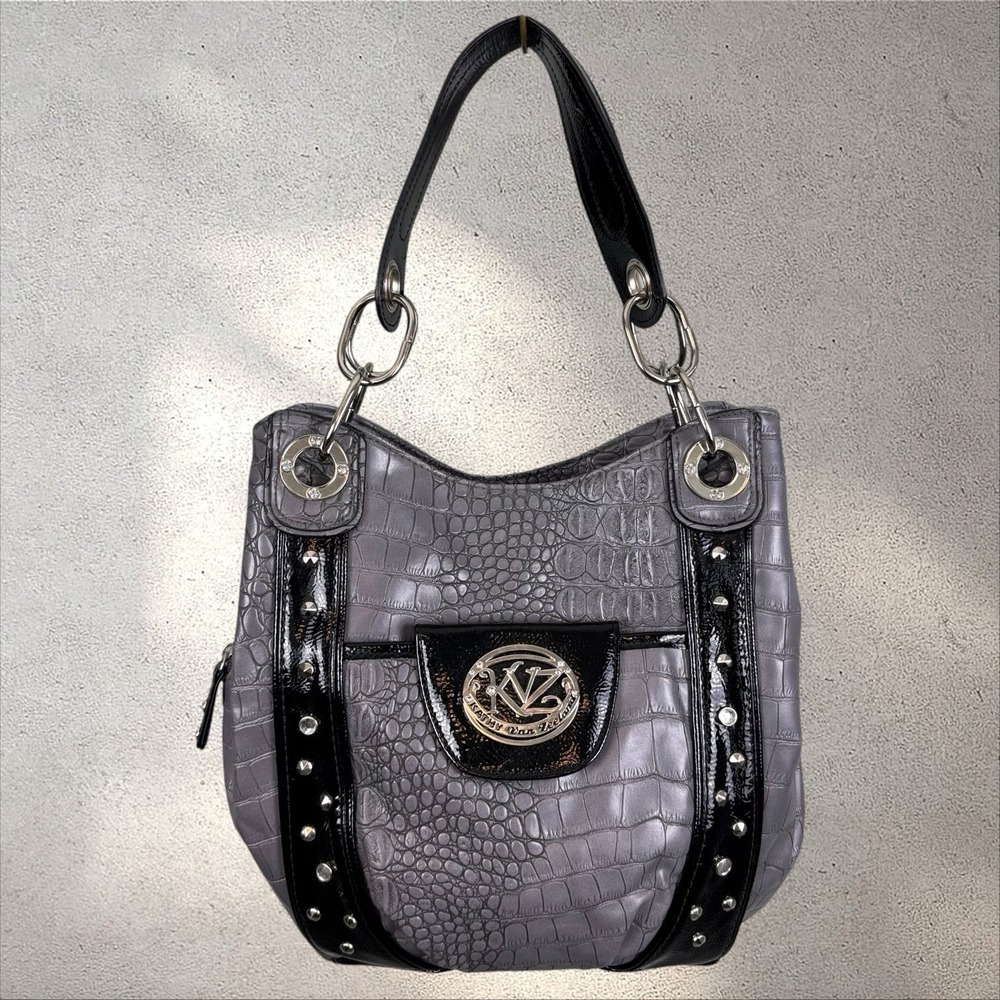 Kathy Van Zeeland Y2k Monogram Hobo Bag Rhinestone Crest Heart Charm Purse